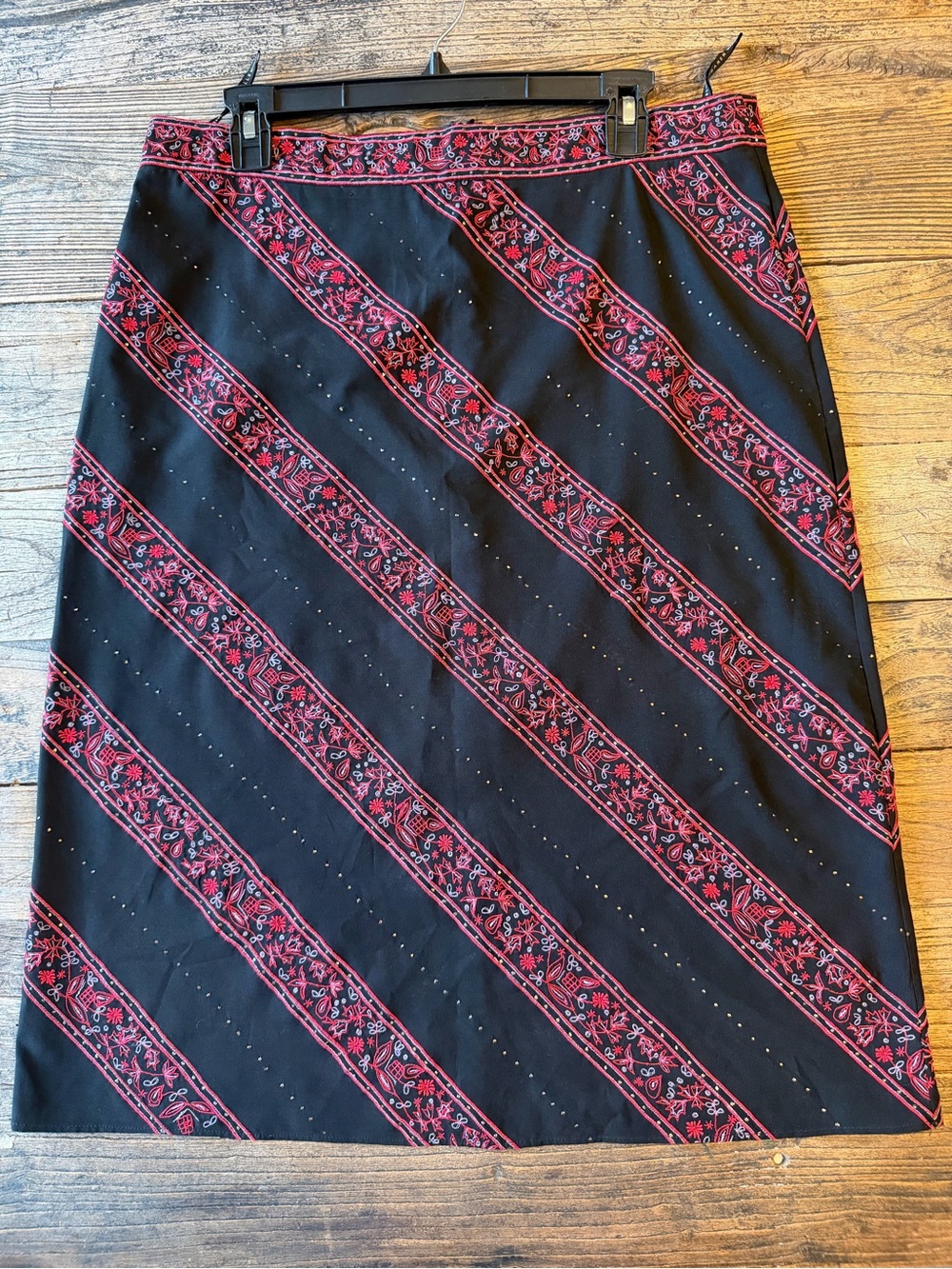 Karen Millen Black Pencil Skirt with Red Diagonal Floral Bands